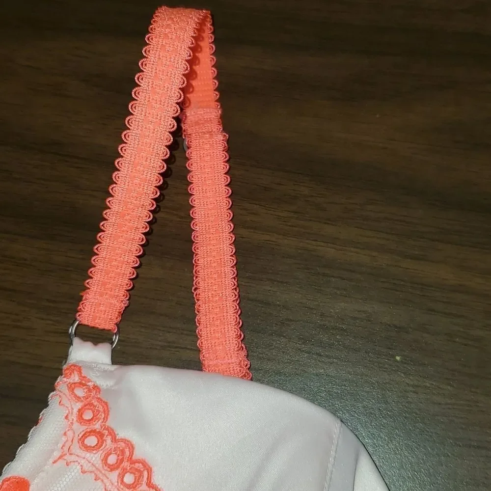 Victoria’s Secret Neon‎ Orange Pink Polka Dot Baby Doll Lingerie 34D Underwire